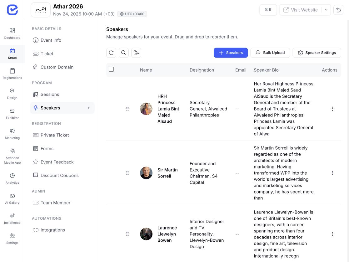 EventHex speaker management workspace