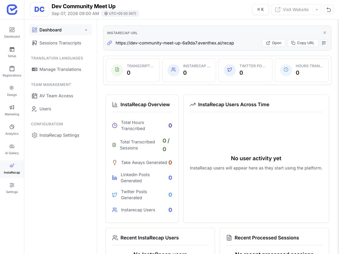 EventHex InstaRecap analytics dashboard