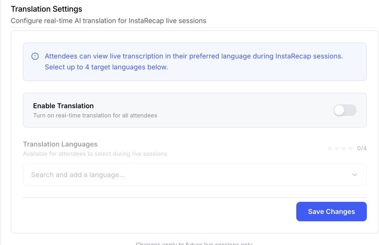 EventHex InstaRecap translation settings