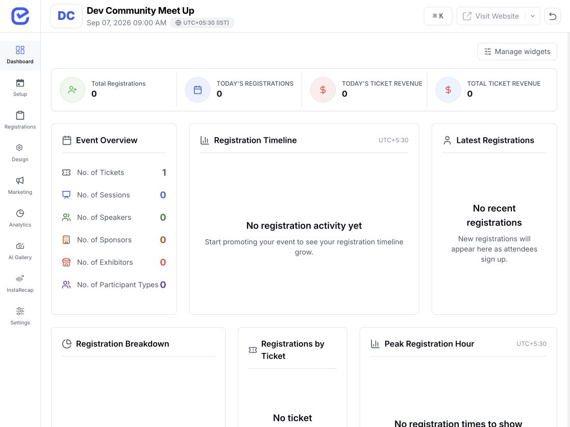 EventHex event dashboard for pre event planning
