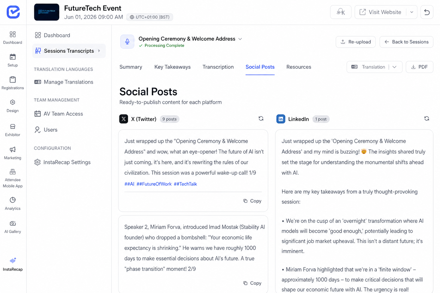 EventHex FutureTech Event English social post drafts