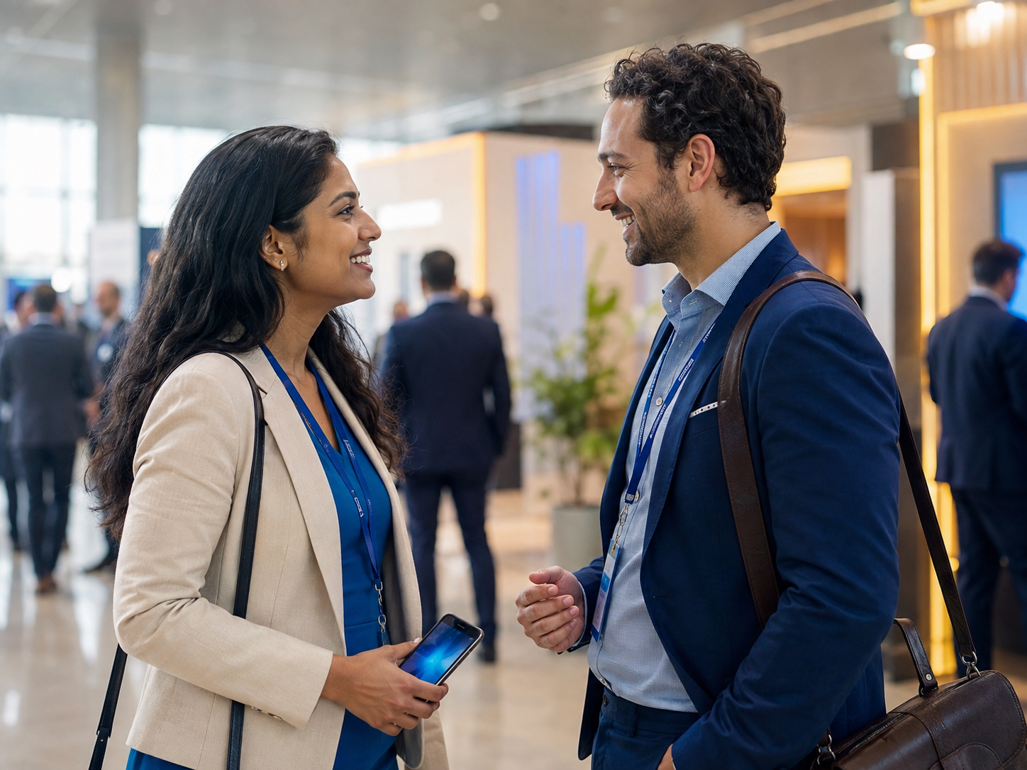 Two attendees meeting after connecting through the event experience