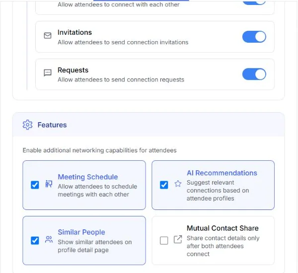 EventHex networking feature settings