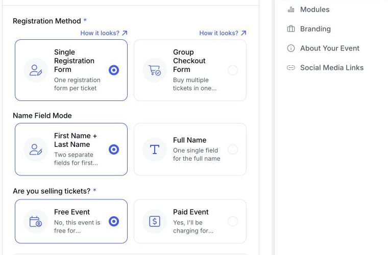 EventHex paid event and checkout configuration
