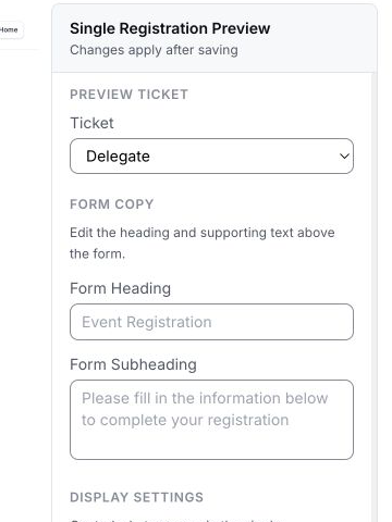 EventHex single registration preview settings