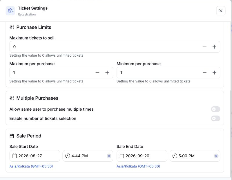 EventHex ticket-specific registration rules