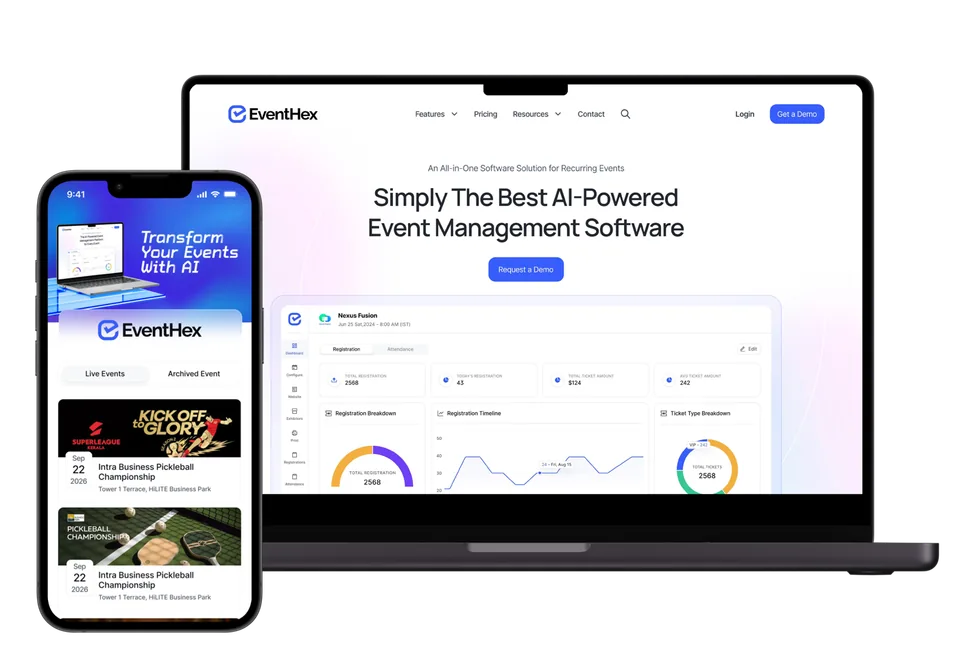 EventHex platform on laptop, tablet, and mobile