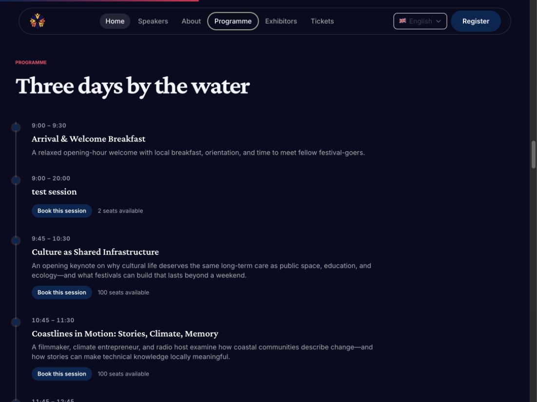 Published Festival program on an EventHex event website