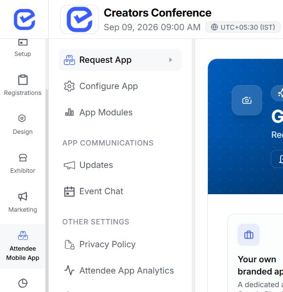EventHex attendee mobile-app configuration where supported challenge actions are managed