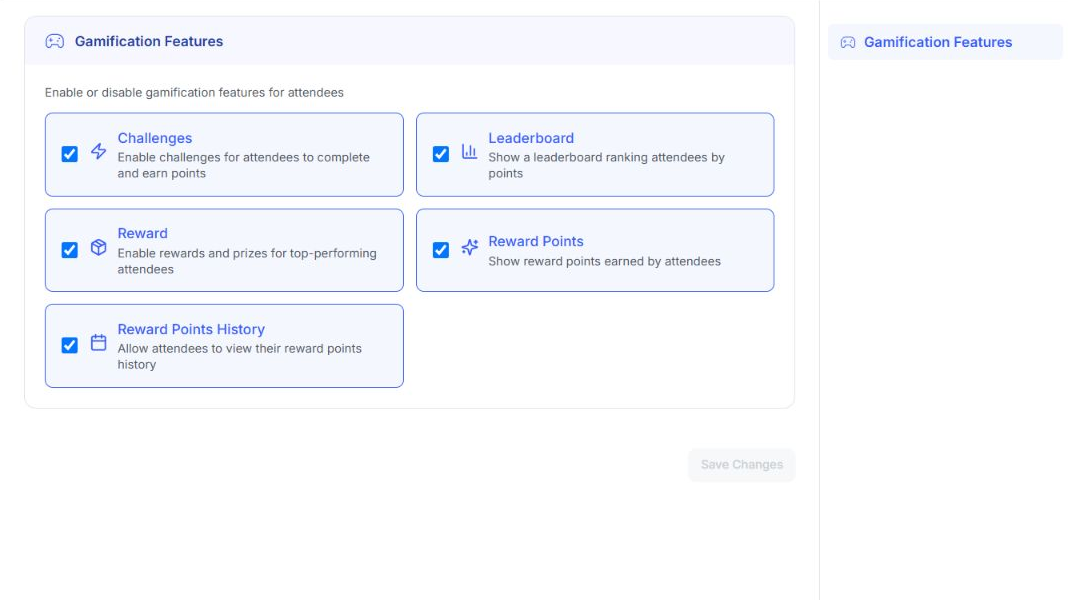 EventHex gamification challenge, leaderboard, and reward settings