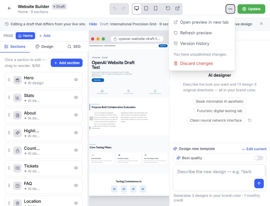 EventHex private draft publishing controls