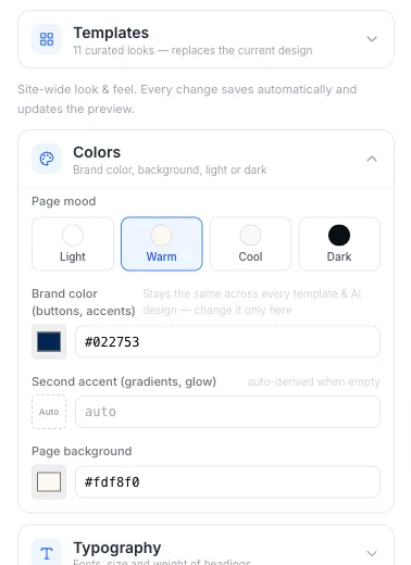 Brand control — EventHex event website builder
