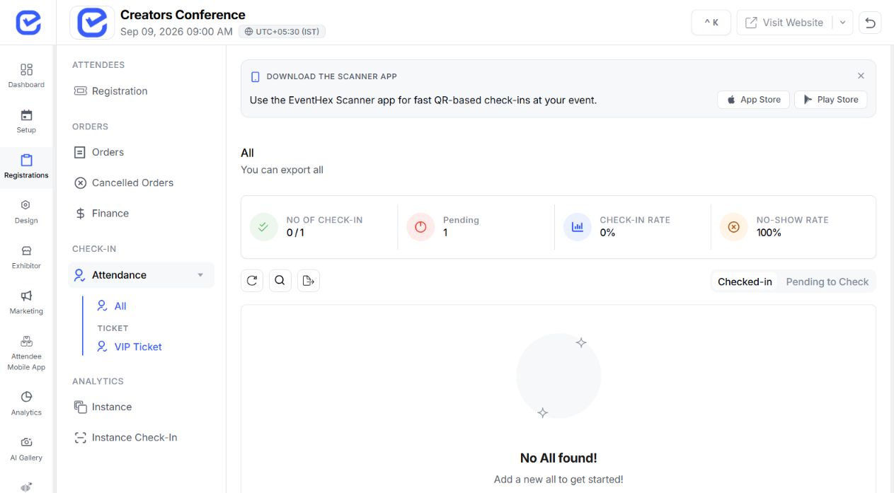 EventHex 1–5 session rating organizer interface