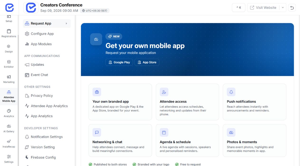EventHex attendee mobile app workspace