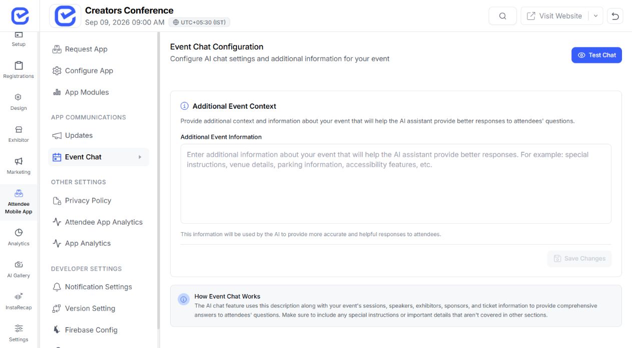 EventHex attendee event-chat workspace for continuing new connections