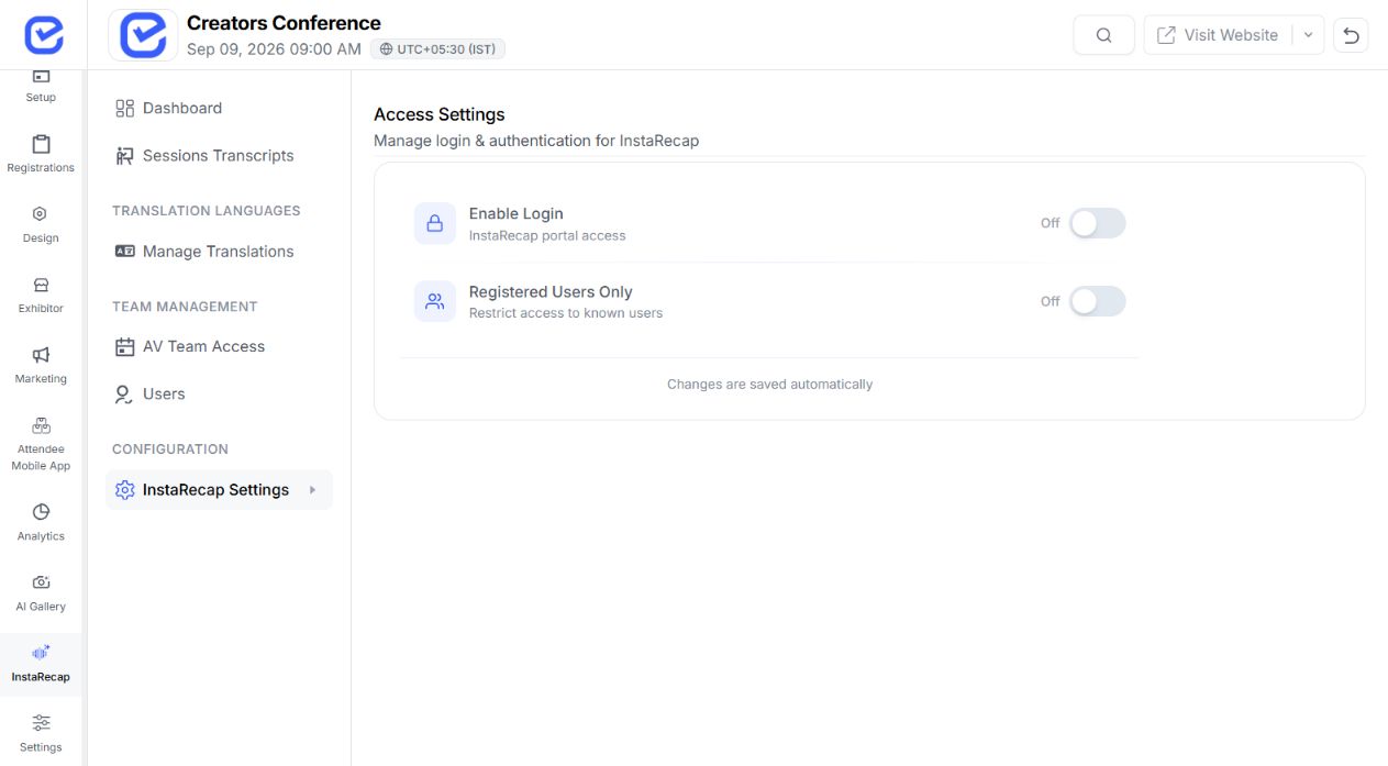 EventHex privacy-aware recap settings