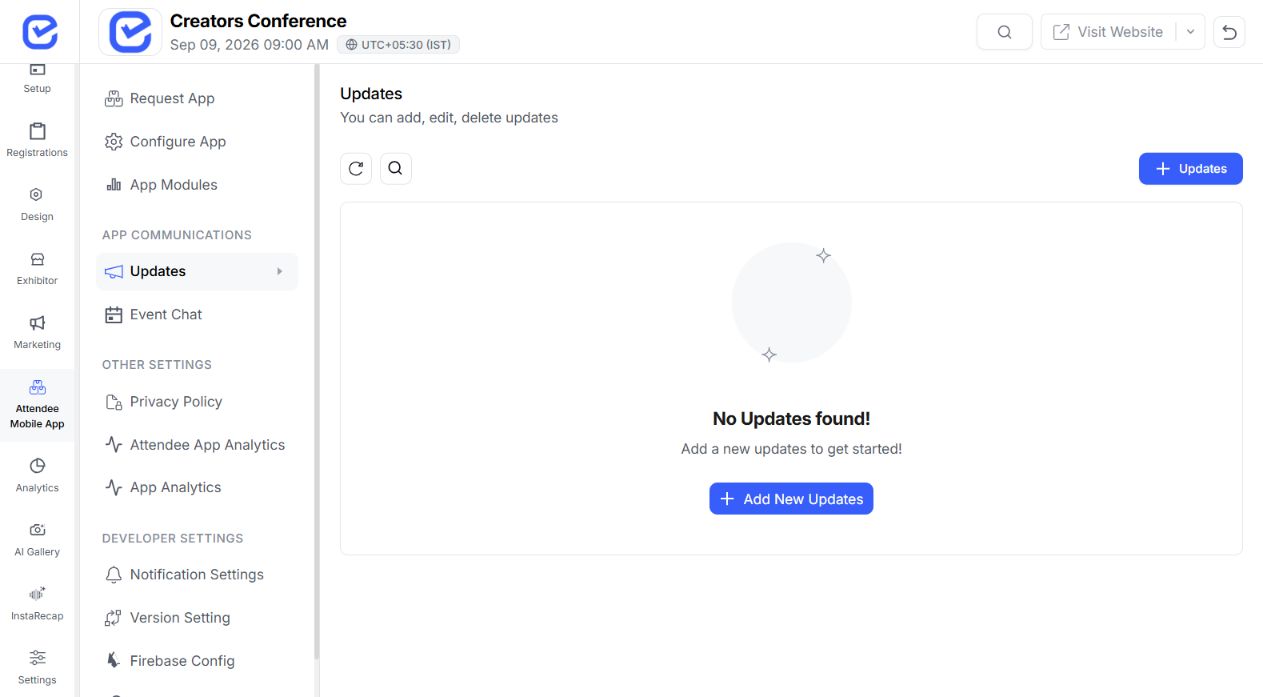 EventHex event-app updates workspace for publishing attendee announcements