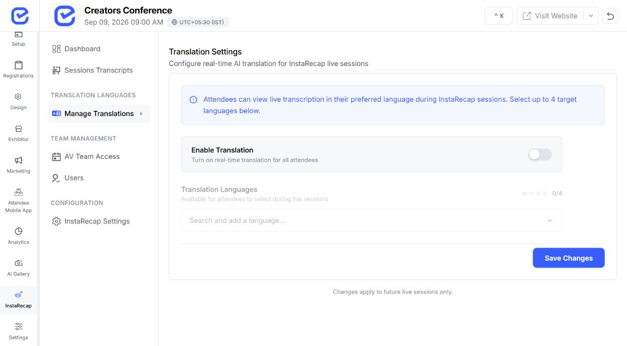 EventHex workflow screen for Change spotlight