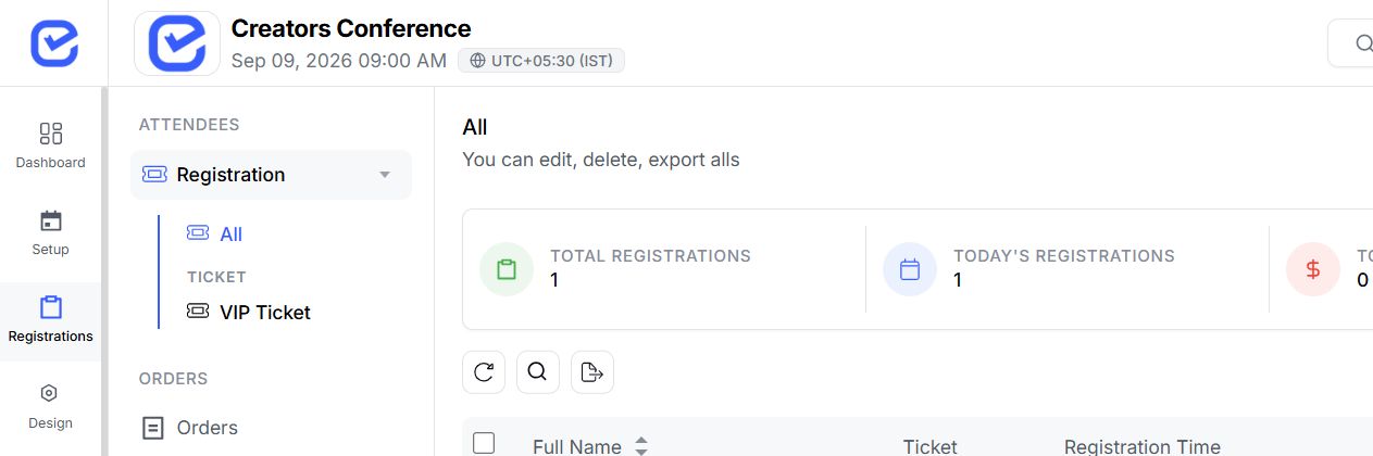 EventHex registered attendee overview