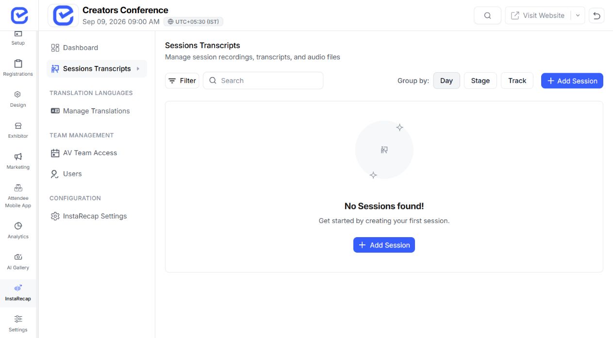 EventHex session transcript workspace